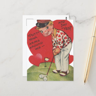 Niedliches Retro Vintag Valentingolfer Postkarte