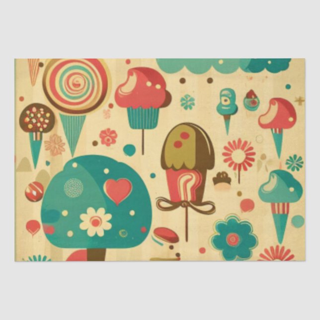 Niedliches Retro-Vintages Eis Seidenpapier (Vorderseite)