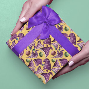 Niedliches Retro-Vintages, lila-Gelbknochenmuster Geschenkpapier