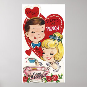 Niedliches Retro-Vintages Pärchen Valentinposter Poster