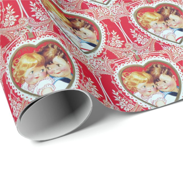 niedliches Retro-Vintages Valentine-Party Geschenkpapier (Rolleneckpunkt)