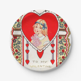 Niedliches retro Vintages Valentinemädchen-Party Pappteller