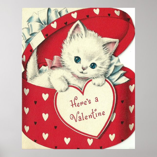 Niedliches Retrokatze Valentine Holiday Poster (Vorne)