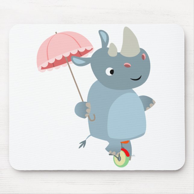Niedliches Rhino mit Schirm auf Einrad Mousepad (Vorne)