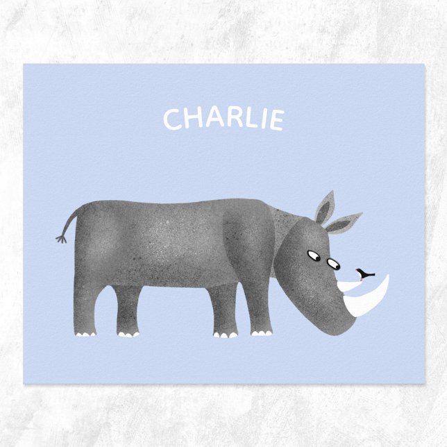 Niedliches Rhinoceros Personalisiert Poster (Cute rhino personalized name poster)