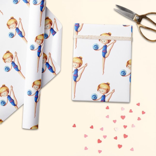 Niedliches Rhythmusgymnast am Blauen Leotard mit B Geschenkpapier (Von Creator hochgeladen)