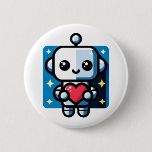Niedliches Robot Holding Heart - Adorable Liebe &  Button