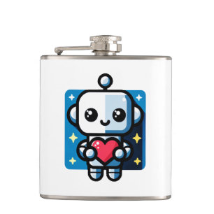 Niedliches Robot Holding Heart - Adorable Liebe & Flachmann
