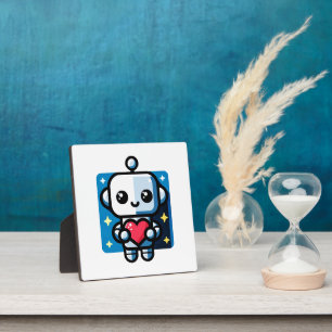 Niedliches Robot Holding Heart - Adorable Liebe & Fotoplatte