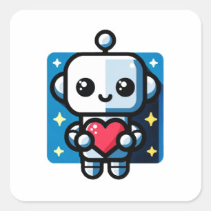 Niedliches Robot Holding Heart - Adorable Liebe & Quadratischer Aufkleber