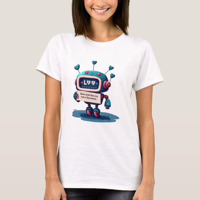 Niedliches Robot Hug Me T-Shirt mit Herz, Spaß (Vorderseite)