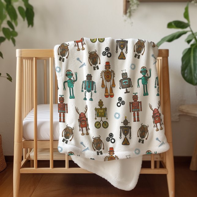 Niedliches Robot Pattern Kids Sherpa Blanket Sherpadecke (Von Creator hochgeladen)