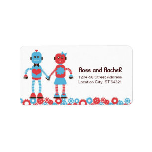 Niedliches Robot Theme Wedding Adressaufkleber
