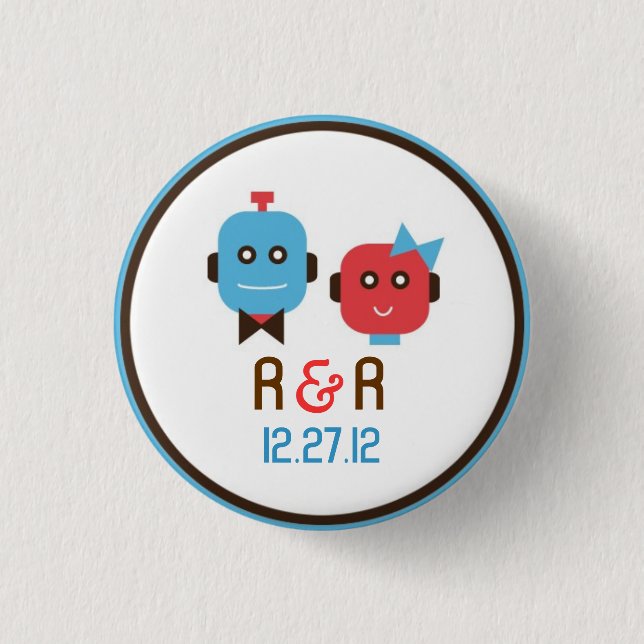 Niedliches Robot Theme Wedding Button (Vorderseite)