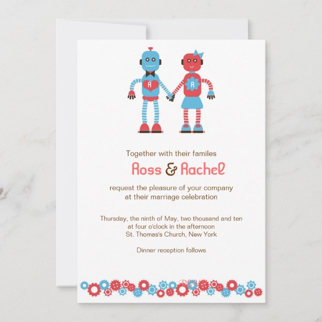 Niedliches Robot Theme Wedding Einladung (Vorderseite)