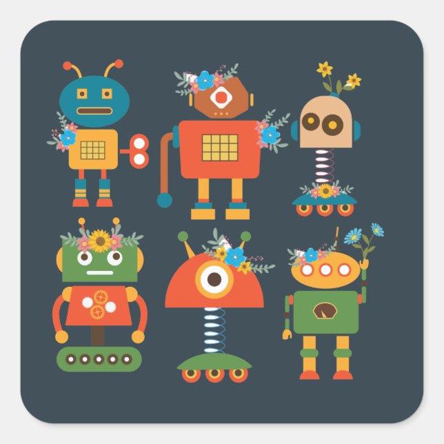 Niedliches Roboterdesign Quadratischer Aufkleber (Vorderseite)