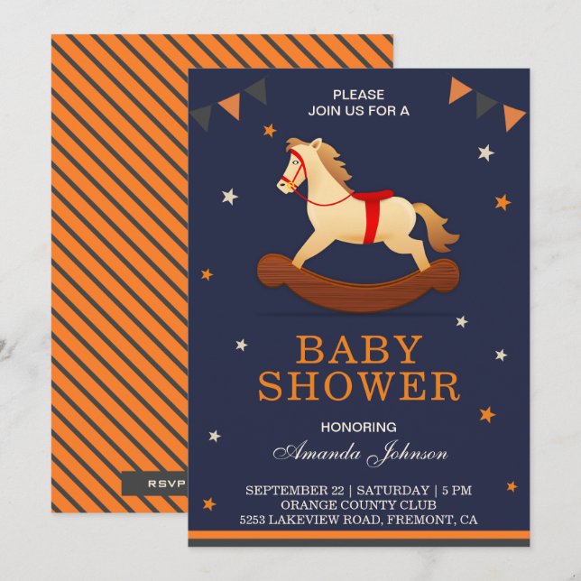 Niedliches Rocking Horse Baby Shower Einladung (Vorne/Hinten)