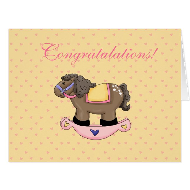 Niedliches Rocking Horse Neue Babygratulation (Vorderseite (Horizontal))