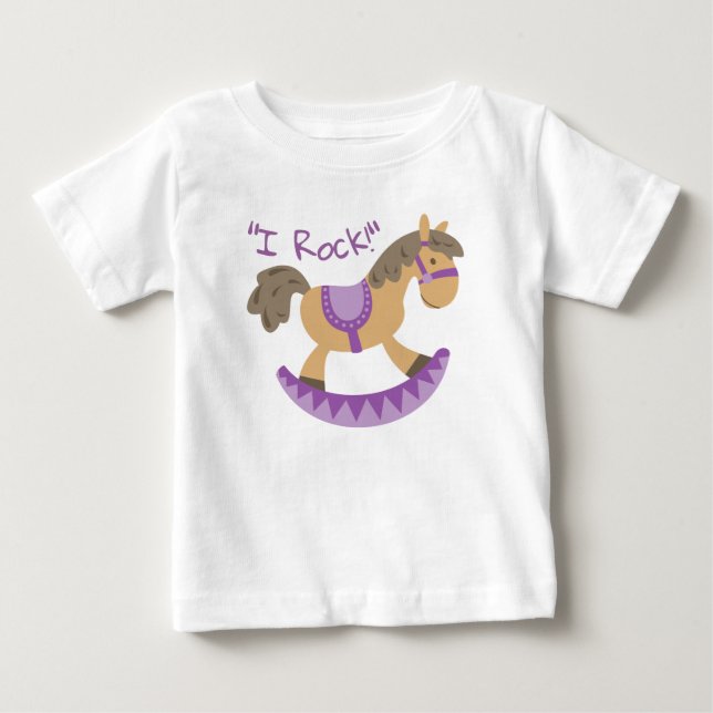 Niedliches Rockpferd "I Rock" Slogan  Baby T-shirt (Vorderseite)