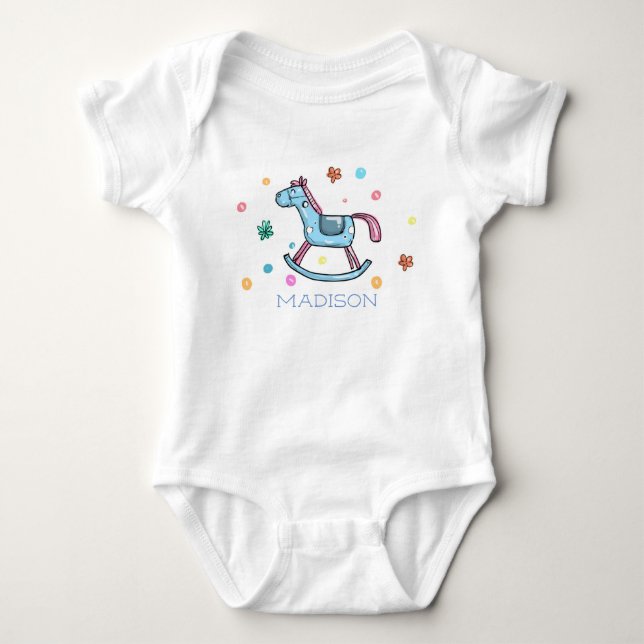 Niedliches Rockpferd und Personalisierte Punkte Baby Strampler (Vorderseite)