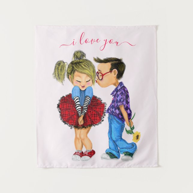 Niedliches romantisches Paar - Liebe - I Liebe You Wandteppich (Vorderseite)