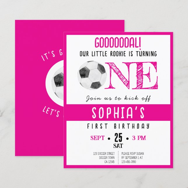 Niedliches Rookie-Fußball-Budget Rosa 1. Geburtsta (Vorne/Hinten)