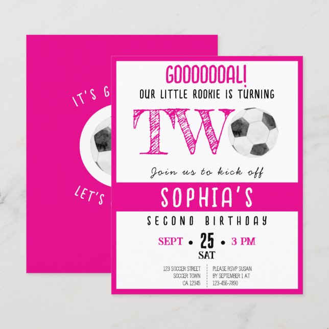 Niedliches Rookie-Fußballbudget Rosa 2. Geburtstag (Vorne/Hinten)