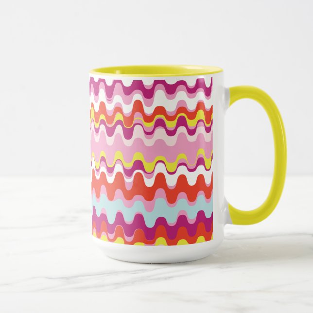 Niedliches, rosa abstraktes Wellenmuster Tasse (Rechts)