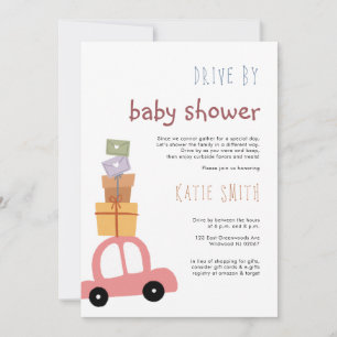 Niedliches rosa Auto mit Geschenkprogramm Drive by Einladung