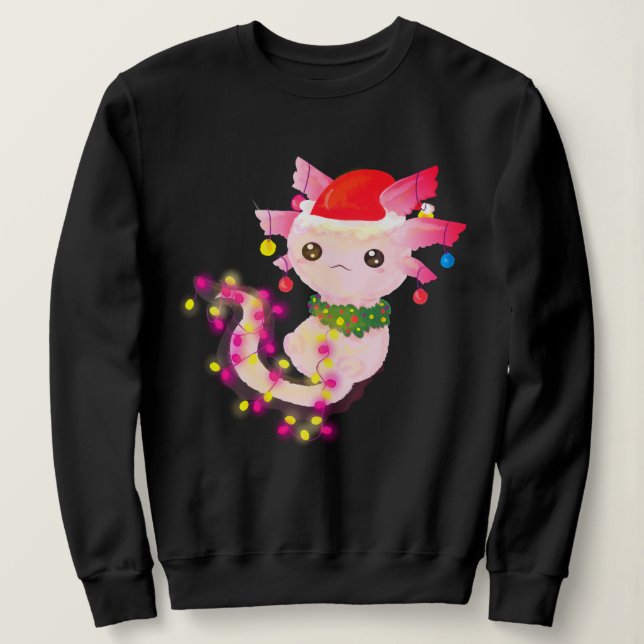 Niedliches rosa Axolotl im Weihnachtslicht Sweatshirt (Design vorne)