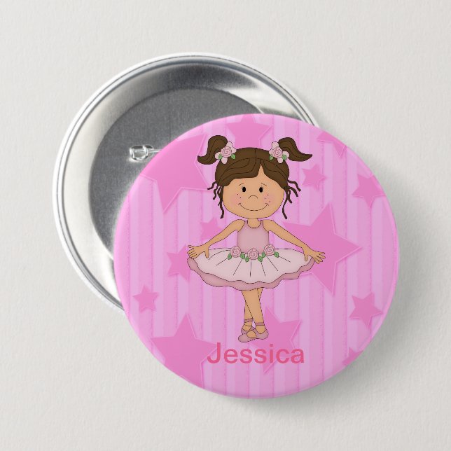 Niedliches rosa Ballettmädchen auf US Flagge Button (Vorne & Hinten)