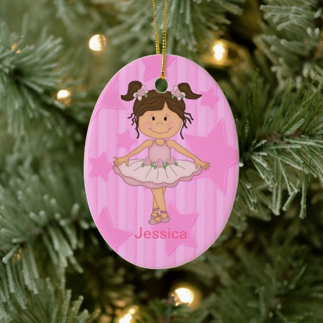 Niedliches rosa Ballettmädchen auf US Flagge Keramikornament (Baum)