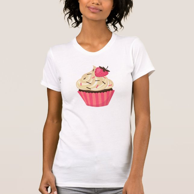 Niedliches Rosa besprüht Erdbeerkleinen kuchen T-Shirt (Vorderseite)