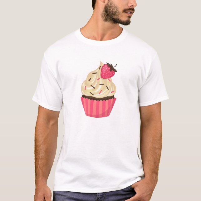 Niedliches Rosa besprüht Erdbeerkleinen kuchen T-Shirt (Vorderseite)