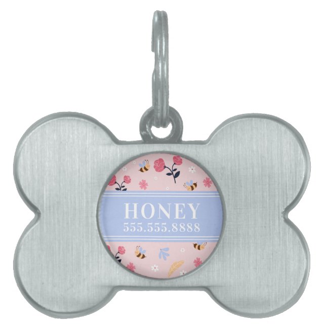 Niedliches Rosa Bienenfloral Monogramm Gerahmt  Tiermarke (Vorderseite)