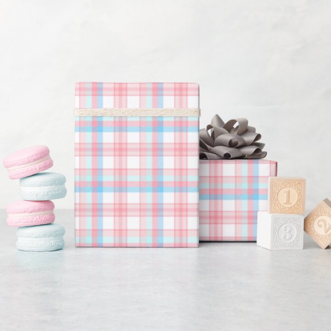niedliches rosa blaues kariertes Geschlecht offenb Geschenkpapier (Babyparty)