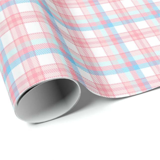 niedliches rosa blaues kariertes Geschlecht offenb Geschenkpapier (Rolleneckpunkt)