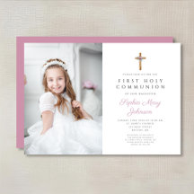 Niedliches Rosa Blumenkreuz Foto Girl First Commun