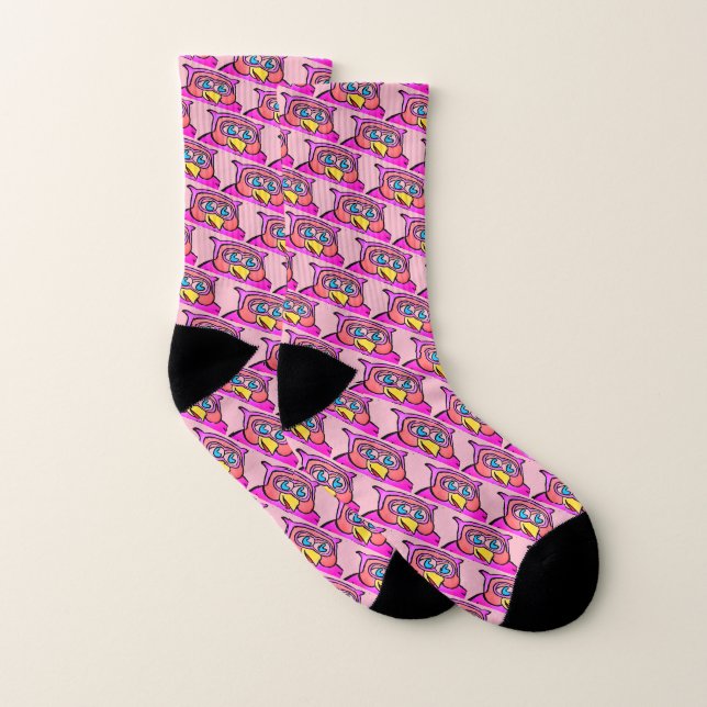 Niedliches rosa Cartoon-Eulen-Muster Socken (Paar)