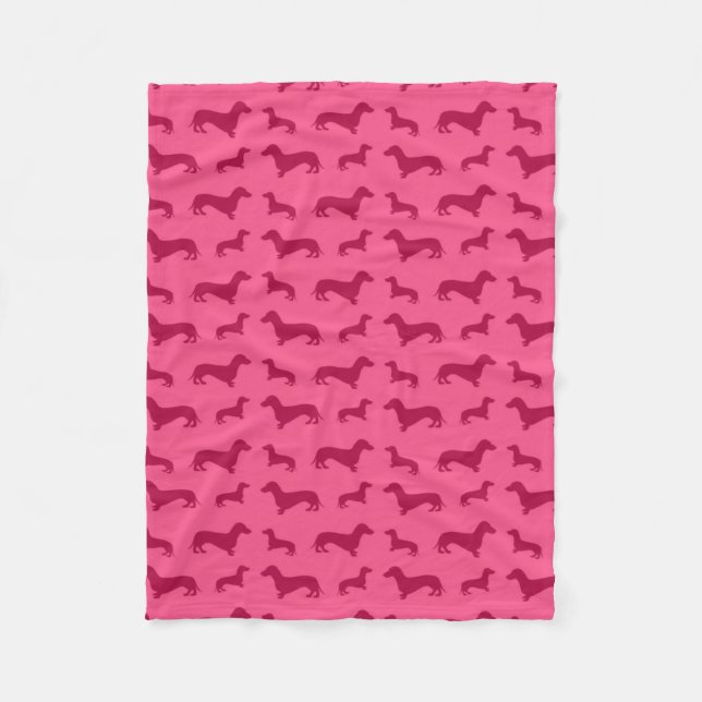 Niedliches rosa Dackelmuster Fleecedecke (Vorderseite)