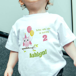 Niedliches Rosa, das 2 Party umdreht Owl 2. Geburt Baby T-shirt