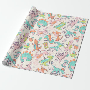 Niedliches rosa Dinosaurier Whimsisches Muster Geschenkpapier