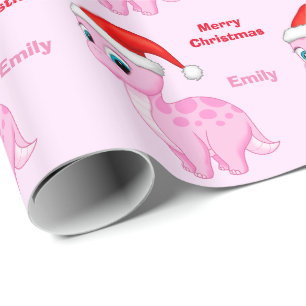 Niedliches rosa Dinosour mit Weihnachtsmannmütze Geschenkpapier
