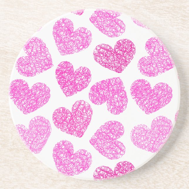 Niedliches rosa doodled Herz Valentinstag Muster Getränkeuntersetzer (Vorne)