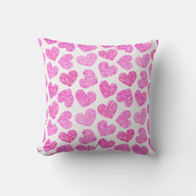 Niedliches rosa doodled Herz Valentinstag Muster Kissen (Vorderseite)