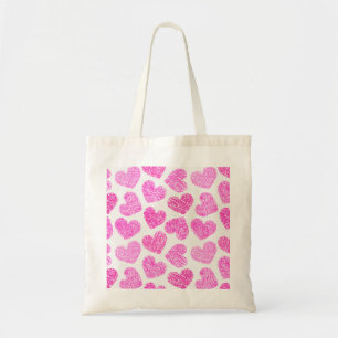 Niedliches rosa doodled Herz Valentinstag Muster Tragetasche