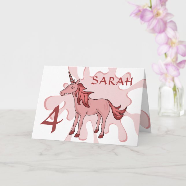 Niedliches Rosa Einhorn Colour Splash Girl Happy Karte (Orchidee)