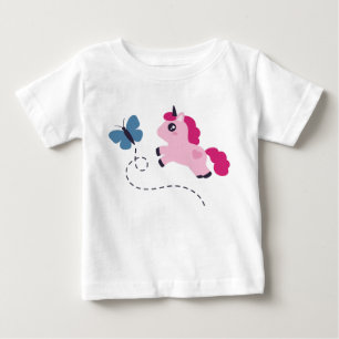 Niedliches Rosa Einhorn mit Schmetterling Baby T-shirt