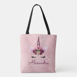 Niedliches Rosa Einhorn-Monogramm-Party Tasche