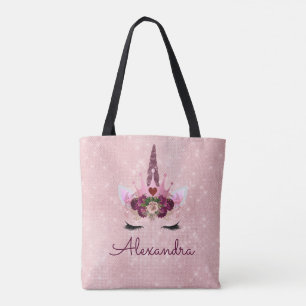 Niedliches Rosa Einhorn-Monogramm-Party Tasche